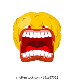 Emoticon screams. Open mouth and teeth. Crazy Emoji. emotion yell. Yellow ball head