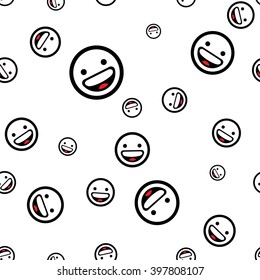 Emoticon seamless pattern in black and white on white background