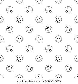 Emoticon seamless pattern in color background. Vector emoji seamless illustration for webdesign and polygraphy. Emotions on color background for design.