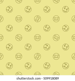Emoticon seamless pattern in color background. Vector emoji seamless illustration for webdesign and polygraphy. Emotions on color background for design.