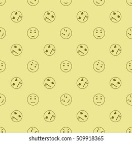 Emoticon seamless pattern in color background. Vector emoji seamless illustration for webdesign and polygraphy. Emotions on color background for design.