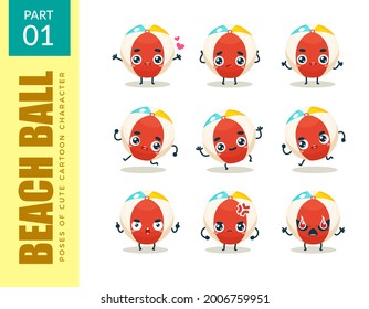 conjunto emoticono de bola de playa. Primer conjunto. Ilustración vectorial