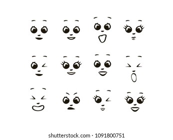 Emoticon set black simple.