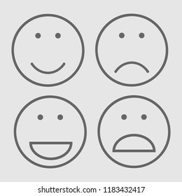 Emoticon set. Black and white smile and sad face. Outline simple isolated pictogram.