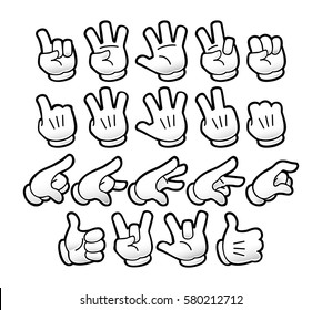 Emoticon set. Cartoon gloved hand.