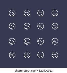 Emoticon set in circle shape on blue background
