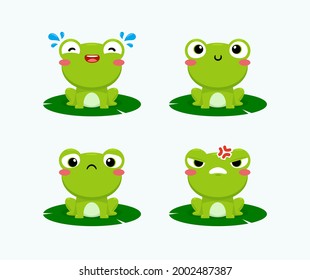 emoticon set of the cute green frog .Vector Illustration