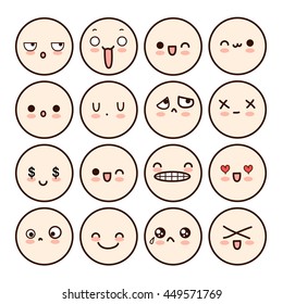 Emoticon Set, Cute, Vector Illustration