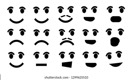 Emoticon Set. Different Smileys. Doodle, Cartoon, Flat Styles. Several Human Faces. Wonder,Surprise, Kisser, Sorrow, Angry, Melancholy Characters. Simple Design. Smileys for Designer.