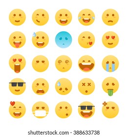 Emoticon set. Set of Flat Design Emoji isolated on white background.