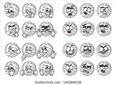 emoticon. set of funny volley Ball cartoon character Mascot with various face expression. Vector Illustration Isolated On White Background