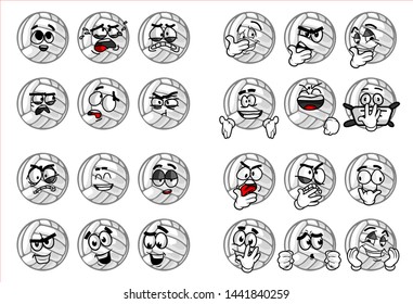 emoticon. set of funny volley Ball cartoon character Mascot with various face expression. Vector Illustration Isolated On White Background