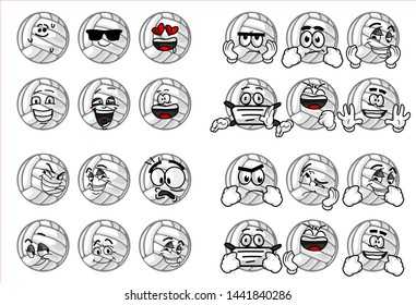 emoticon. set of funny volley Ball cartoon character Mascot with various face expression. Vector Illustration Isolated On White Background