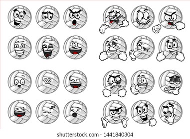 emoticon. set of funny volley Ball cartoon character Mascot with various face expression. Vector Illustration Isolated On White Background