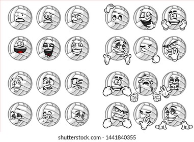 emoticon. set of funny volley Ball cartoon character Mascot with various face expression. Vector Illustration Isolated On White Background