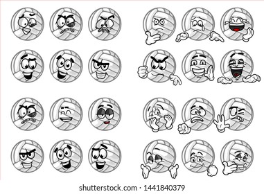 emoticon. set of funny volley Ball cartoon character Mascot with various face expression. Vector Illustration Isolated On White Background