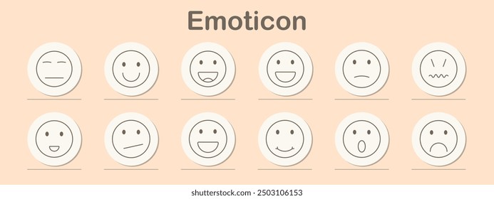 Icono de conjunto de emoticonos. Inexpresivo, feliz, sonriente, triste, sorprendido, enojado, emoticonos, cara, emociones, sentimiento, sensaciones, expresiones, comunicación, ícono, digital, reaccionar, facial, simbolo, emoción, chat