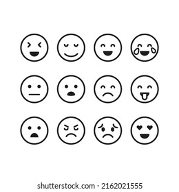 Emoticon set icon. Laughter, joy, calmness, smile, surprise, tongue, happy, anger, sadness, love, kiss, distempered emotion, feeling, emoji. Mood concept. Vector line icon for Business and Advertising