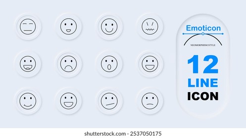 Emoticon-Set-Symbol. Neutrales Gesicht, lächelndes Gesicht, glücklich, Stirnrunzeln, Überraschung, Grinsen, Traurig, weite Augen, Aufregung, verwirrt, Inhalt. Mimik, emotionale Reaktionen, Stimmungen.