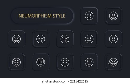 Emoticon set icon. Sadness, crying, love, laughter, surprise, tongue, anger, consternation, startle, distempered emotion, feeling, emoji. Mood concept. Neomorphism style