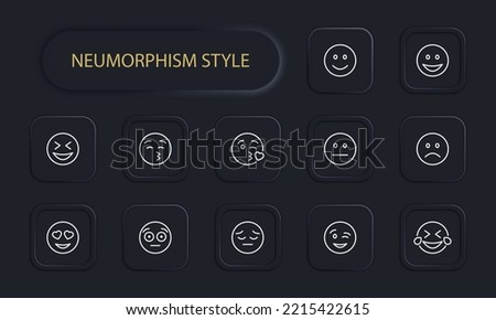 Emoticon set icon. Sadness, crying, love, laughter, surprise, tongue, anger, consternation, startle, distempered emotion, feeling, emoji. Mood concept. Neomorphism style