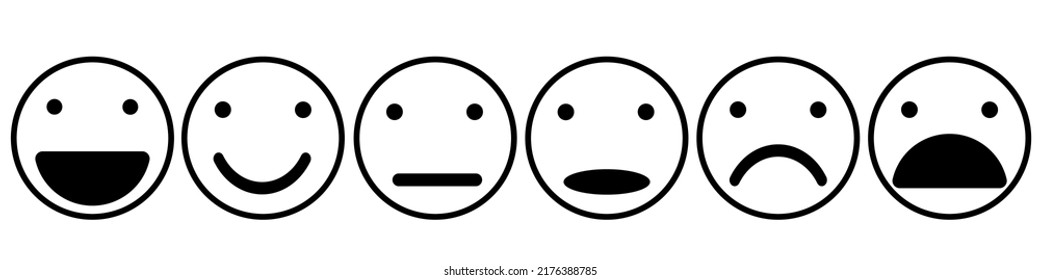 emoticon set. six emoticons from positive to negative black 