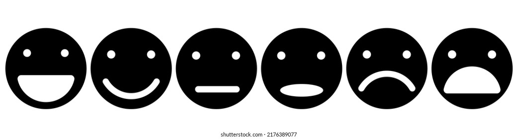 emoticon set. six emoticons from positive to negative black