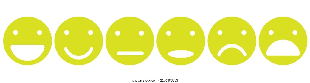 emoticon set. six emoticons from positive to negative yellow