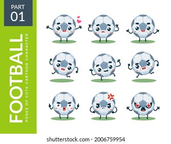 juego de emoticonos de la pelota de fútbol. Primer conjunto. Ilustración vectorial