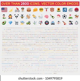 Emoticon Set. Vector Emoji Set. Food, Sport,  Transport, Music, People, Animal, Objects, Flags Of The World Emoticon Emoji Icon Set