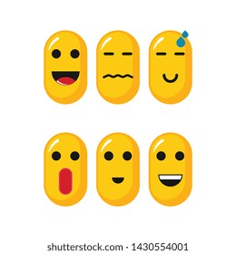 Emoticon set vector. Various kinds of facial expressions in the form of oval emoticons