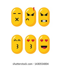 Emoticon set vector. Various kinds of facial expressions in the form of oval emoticons