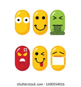 Emoticon set vector. Various kinds of facial expressions in the form of oval emoticons