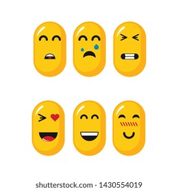 Emoticon set vector. Various kinds of facial expressions in the form of oval emoticons