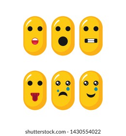 Emoticon set vector. Various kinds of facial expressions in the form of oval emoticons