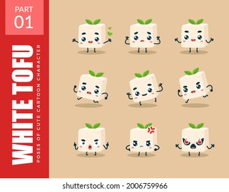 emoticon set of White Tofu. First set. Vector Illustration