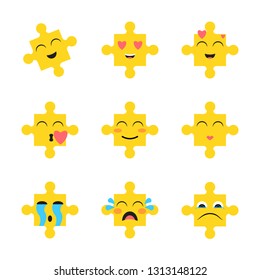emoticon sets puzzle shape happy and sad face expressions