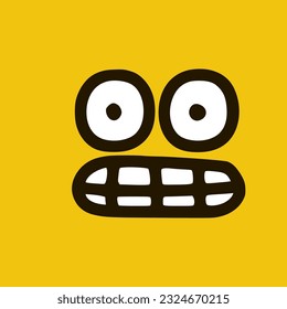 Emoticon zeigt Zähne Emoticon im Doodle-Stil. Cartoon-Gesichtsausdrücke einzeln auf gelbem Hintergrund