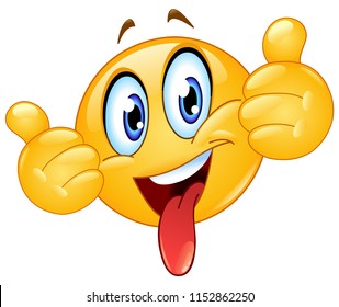 Emoticon showing thumbs out and sticking out a tongue