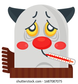 Emoticon with a sick cat. Cartoon Vector isolated illustration on white backdrop. Emoji design icon.