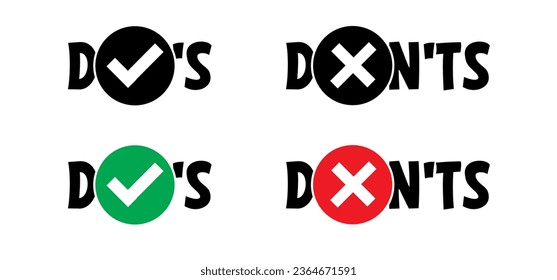 Emoticon sign. do's en don'ts or do and don't, check mark. Compliments, Vector do and dont checklist, okey, yes, like hand thumb up or thumbs down. Unlike or dislike compliment. Good finger.