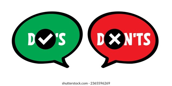 Emoticon sign. do's en don'ts or do and don't, check mark. Compliments, Vector do and dont checklist, okey, yes, like hand thumb up or thumbs down. Unlike or dislike compliment. Good finger.