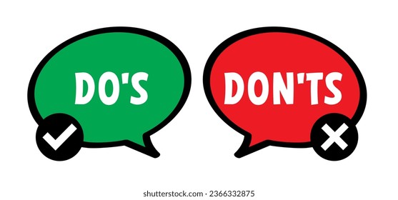 Emoticon sign. do's en don'ts or do and don't, check mark. Compliments, Vector do and dont checklist, okey, yes, like hand thumb up or thumbs down. Unlike or dislike compliment. Good finger.