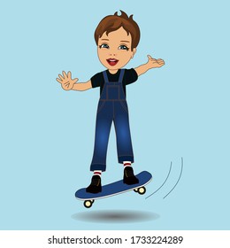 emoticon with skater boy that is doing a trick on skateboard, colored illustration, vector emoji in color, funny cartoon character from a set