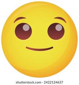 Emoticon with slight smile isolated on white, vector illustration. Can present positive sentiments, disbelief, irony, fake joy mask