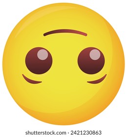 Emoticon with slight smile turned upside down isolated on white, vector illustration. Representing joking, irony, sarcasm, being silly