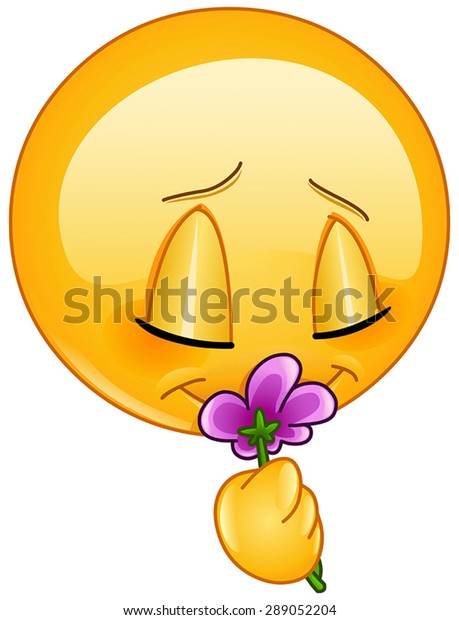 Emoticon Smelling Flower Stock Vector (Royalty Free) 289052204