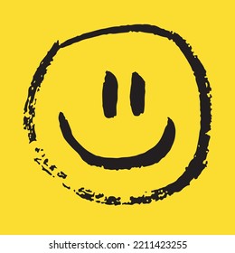 emoticon smile face emotion emoji yellow vector october black freehand ink dash stroke line doodle hippie fun happiness isolated icon shape character cartoon stylized 90s style creep funny avatar 