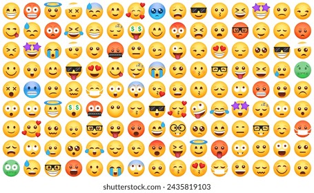 Emoticon smile icons. Cartoon emoji set. Vector emoticon set