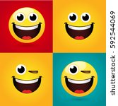Emoticon or Smiley icon set for web. So happy face emoticon with a tongue. Smiley face simple set with facial expressions on color background. Vector illustration template.